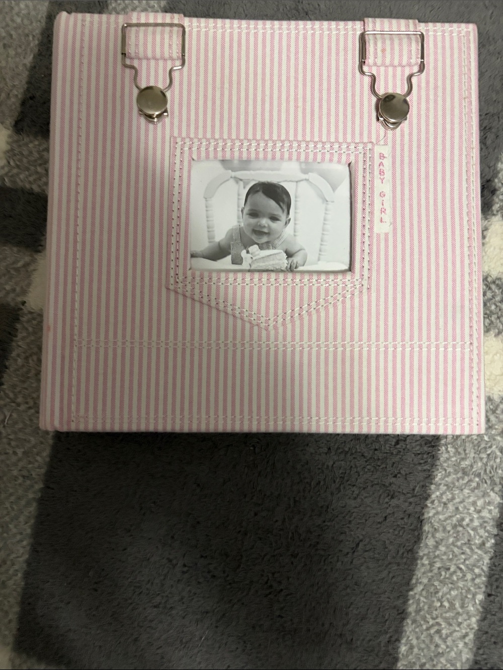 Target Pink and White Striped Fabric Photo Storage Box